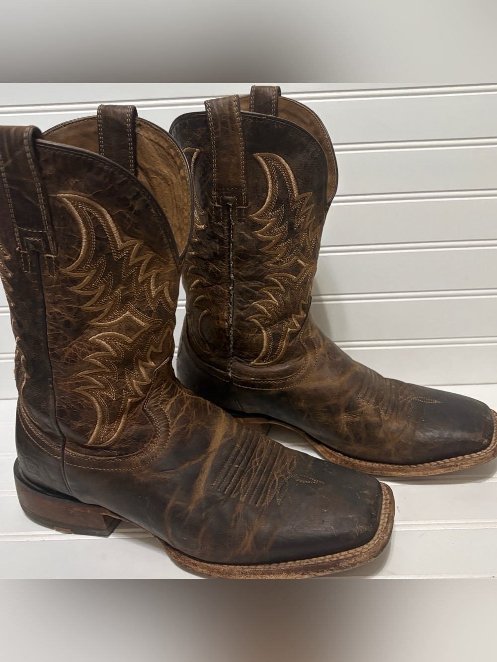 ARIAT Rough Stock Brown Leather Cowboy Square Toe Boots Mens Size 9.5 D SOLDASIS
